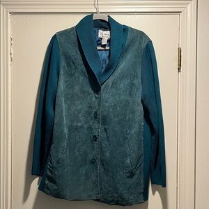 Linea by Louis Dell'Olio Turquoise Suede Button Down Blazer Knit  Sleeves